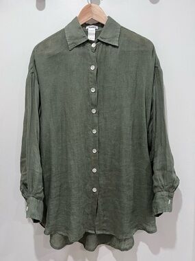 Vitamin A Olive Green Linen Button-Down Shirt